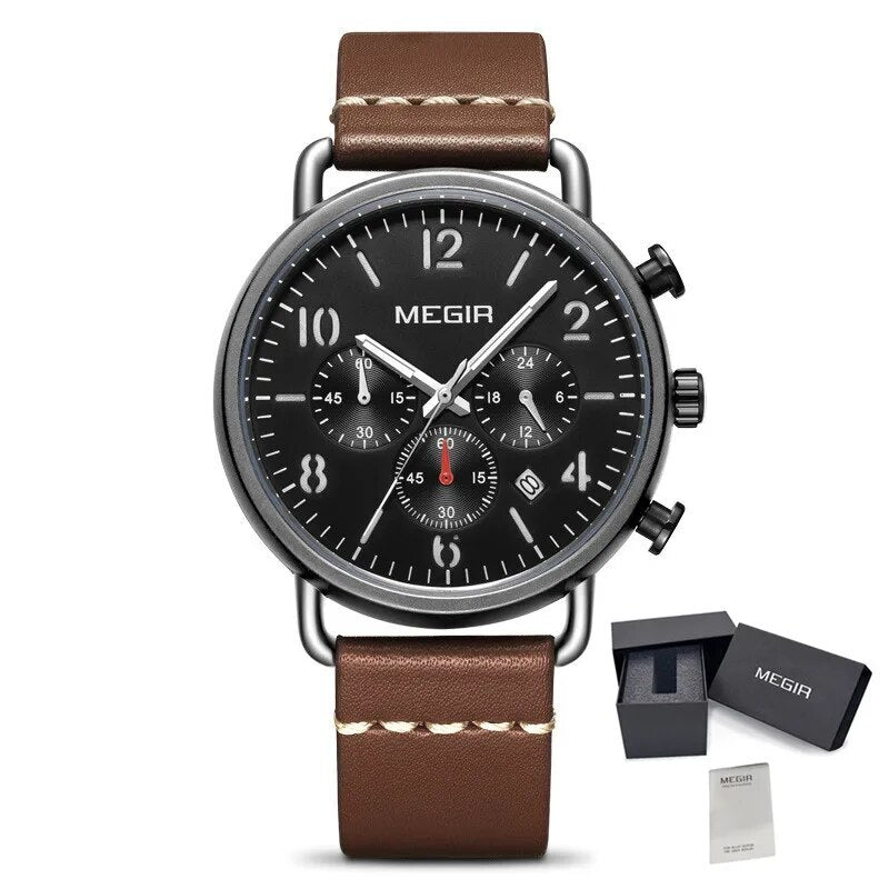 MEGIR 2158 – Reloj deportivo de cuarzo con correa de cuero