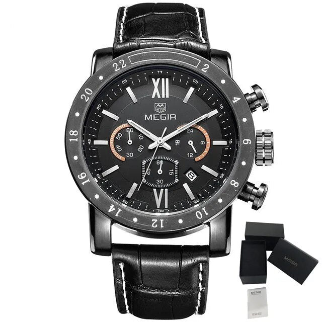 MEGIR 3008 – Cronógrafo elegante con correa de cuero