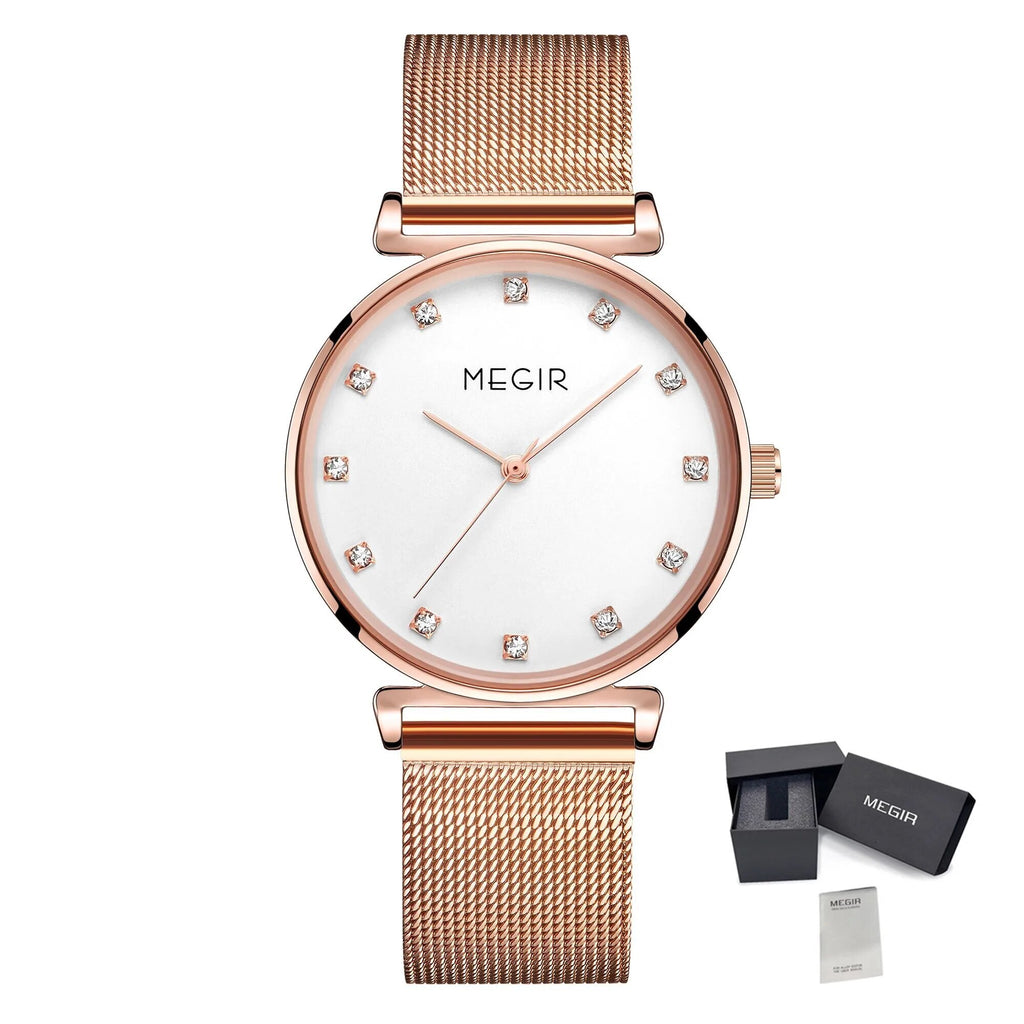 MEGIR 7001 – Reloj de cuarzo con malla de acero