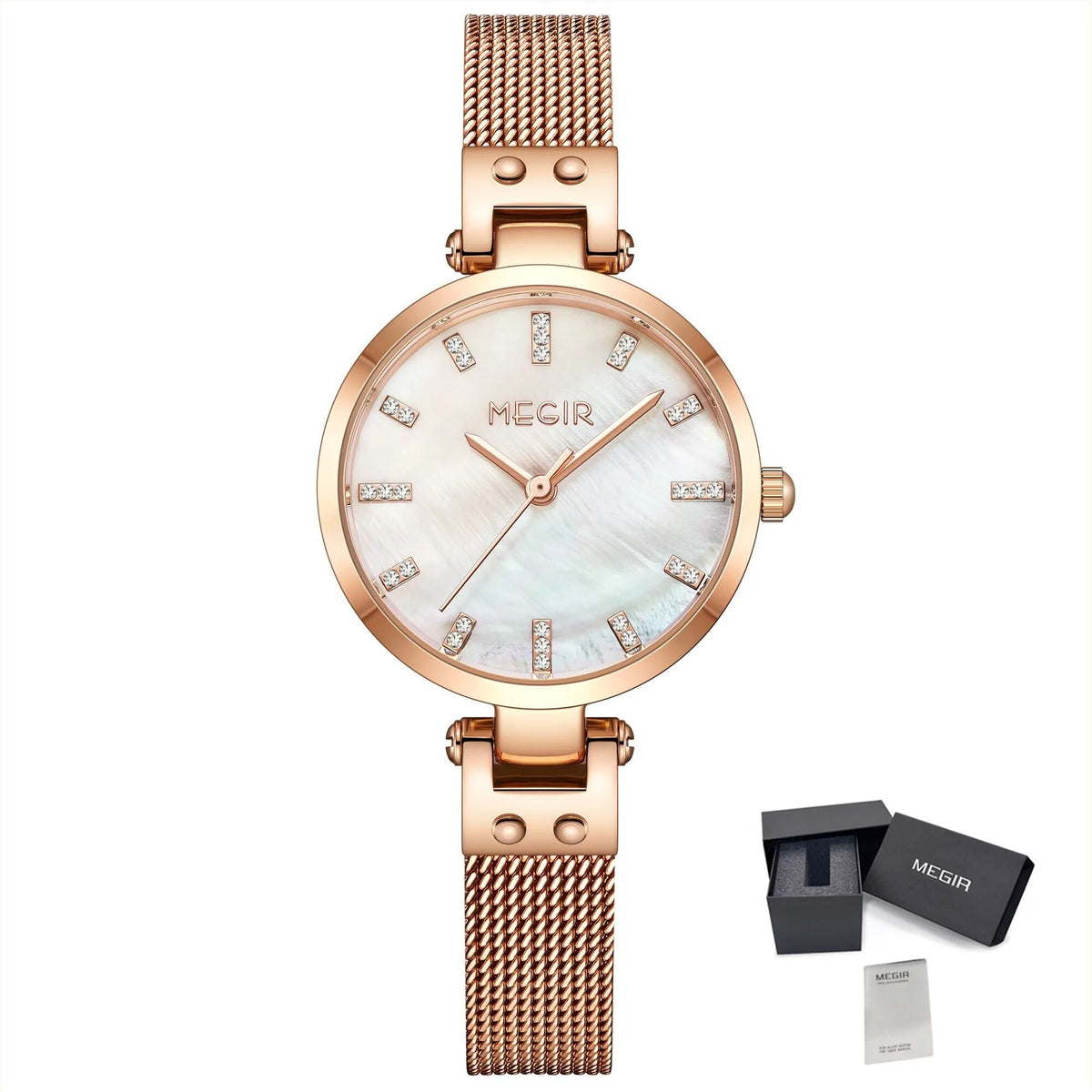 MEGIR 7025 – Reloj de cuarzo con malla de acero