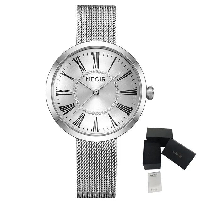 MEGIR 7014 – Reloj de cuarzo con malla de acero