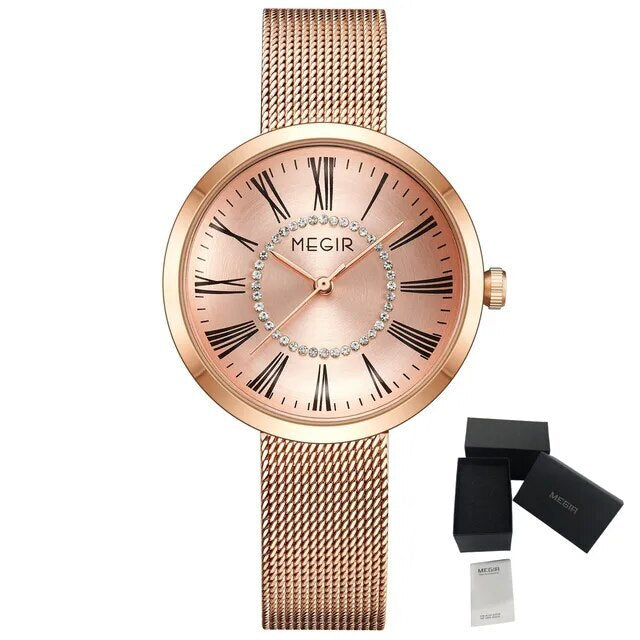 MEGIR 7014 – Reloj de cuarzo con malla de acero