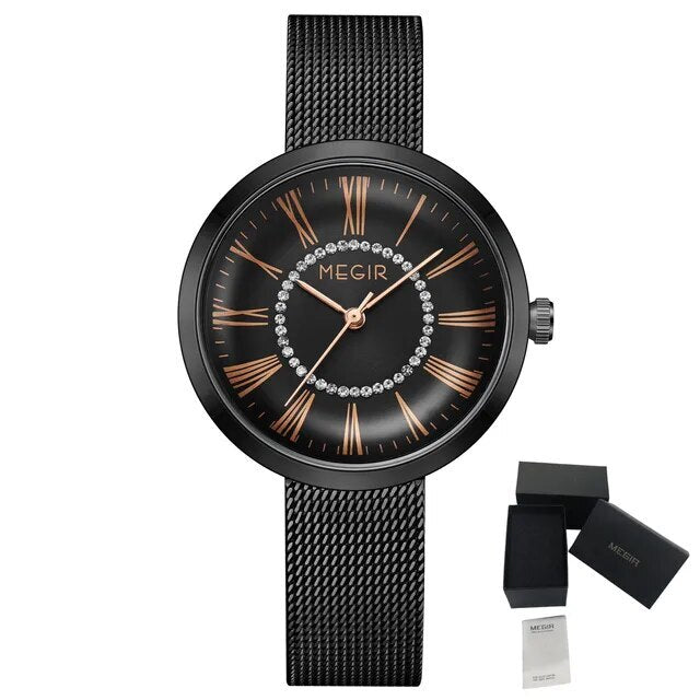 MEGIR 7014 – Reloj de cuarzo con malla de acero