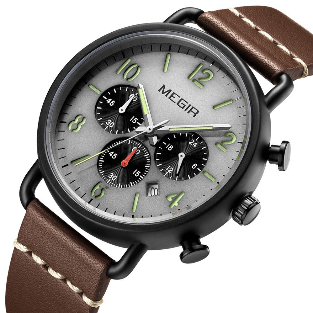MEGIR 2158 – Reloj deportivo de cuarzo con correa de cuero