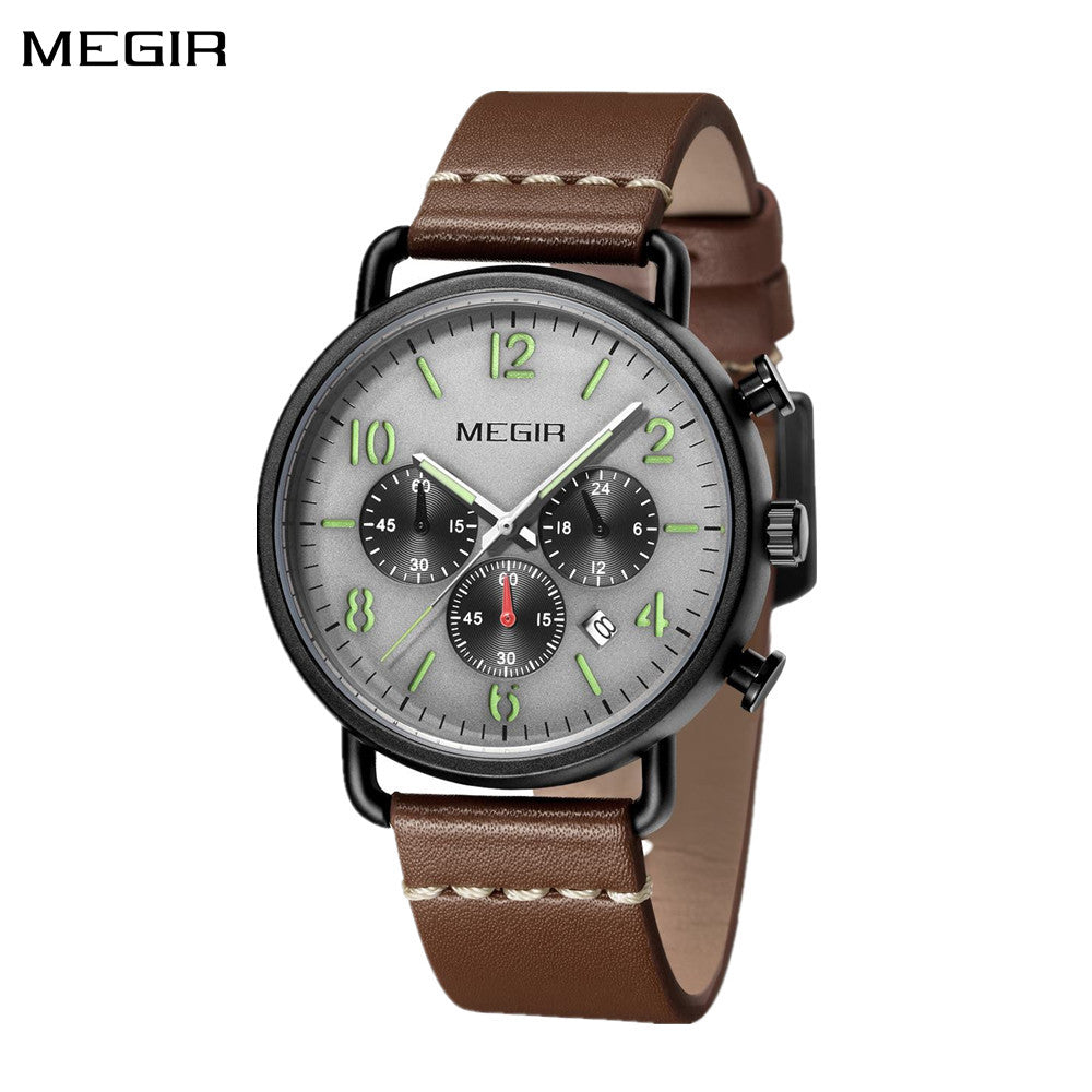 MEGIR 2158 – Reloj deportivo de cuarzo con correa de cuero