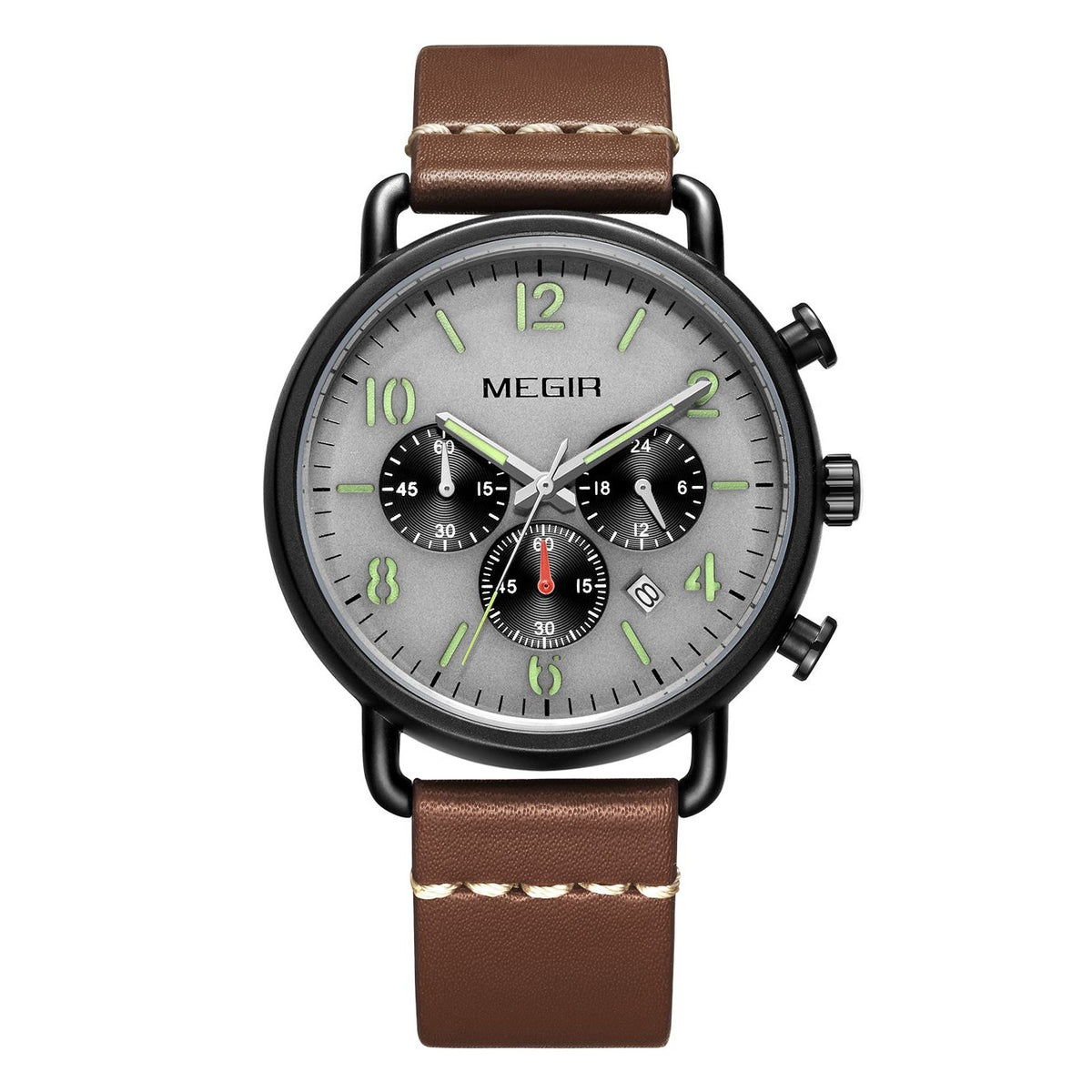 MEGIR 2158 – Reloj deportivo de cuarzo con correa de cuero