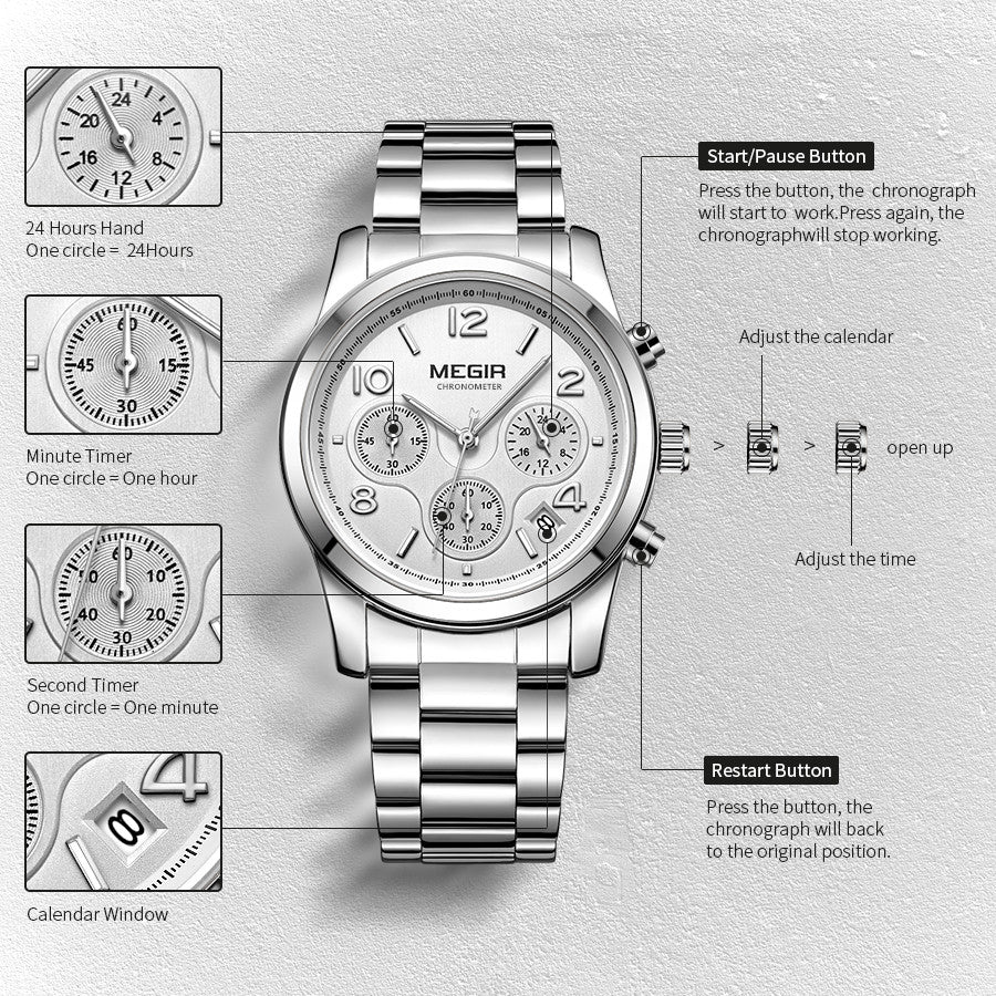 MEGIR 2057 – Reloj elegante de cuarzo en acero