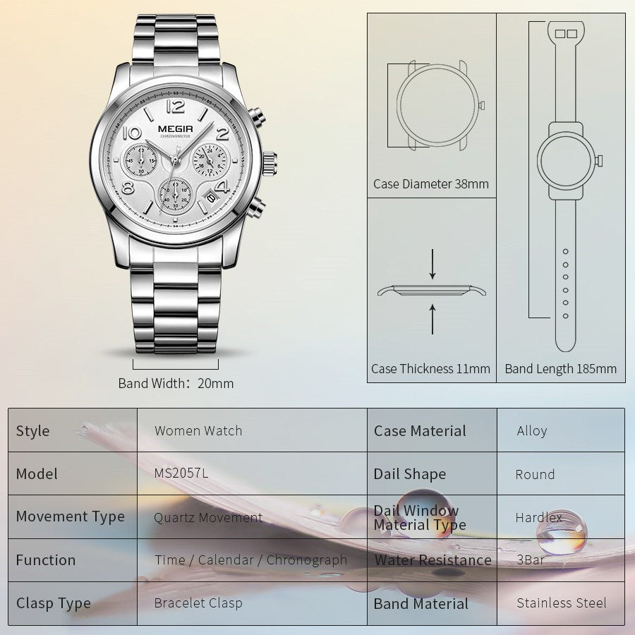 MEGIR 2057 – Reloj elegante de cuarzo en acero