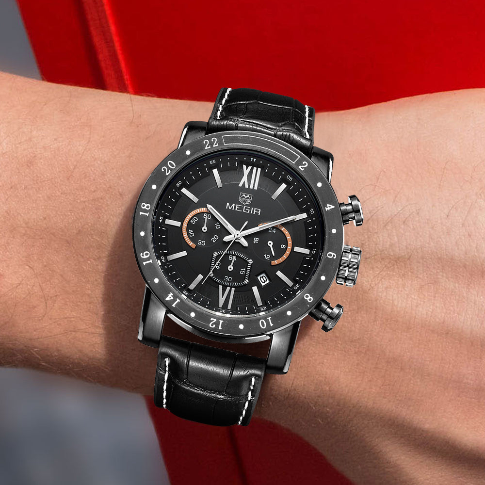 MEGIR 3008 – Cronógrafo elegante con correa de cuero