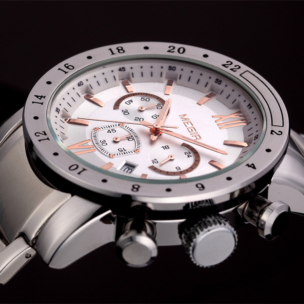 MEGIR 3008 – Cronógrafo elegante con correa de cuero
