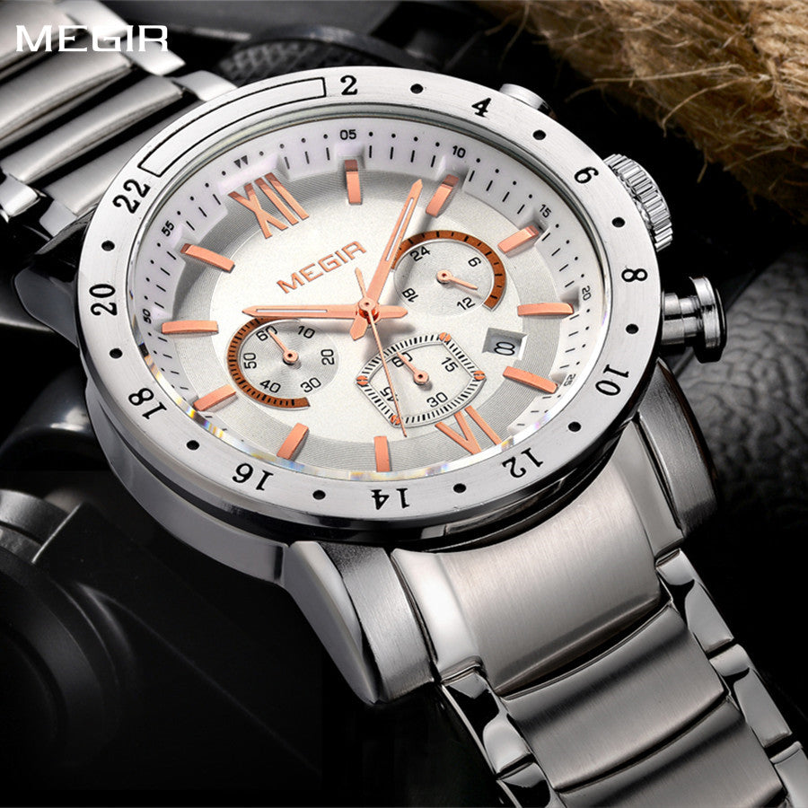 MEGIR 3008 – Cronógrafo elegante con correa de cuero