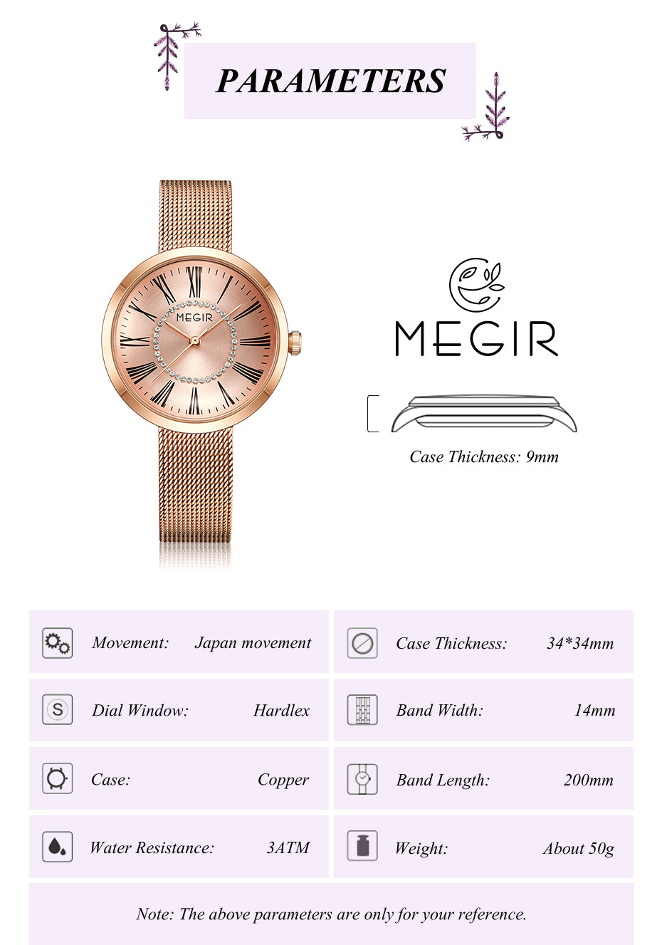 MEGIR 7014 – Reloj de cuarzo con malla de acero