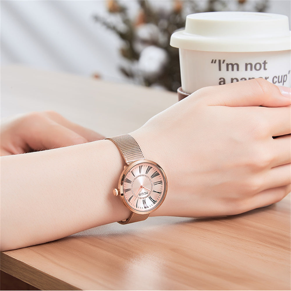 MEGIR 7014 – Reloj de cuarzo con malla de acero
