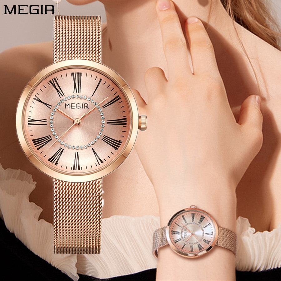 MEGIR 7014 – Reloj de cuarzo con malla de acero