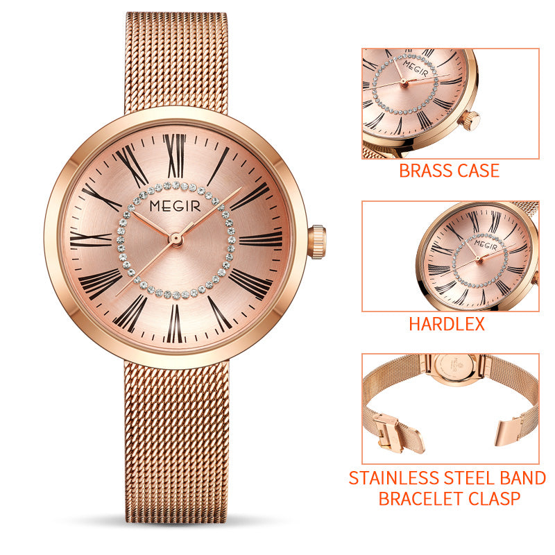 MEGIR 7014 – Reloj de cuarzo con malla de acero
