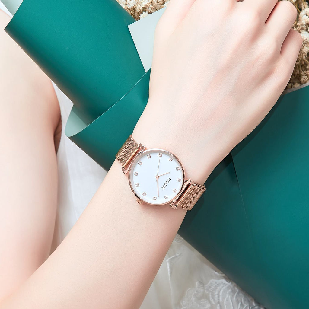 MEGIR 7001 – Reloj de cuarzo con malla de acero