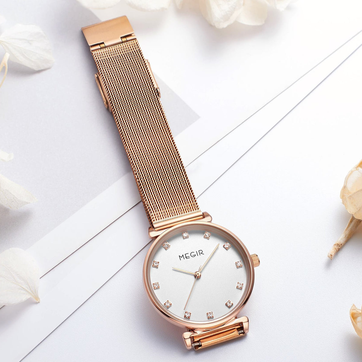 MEGIR 7001 – Reloj de cuarzo con malla de acero
