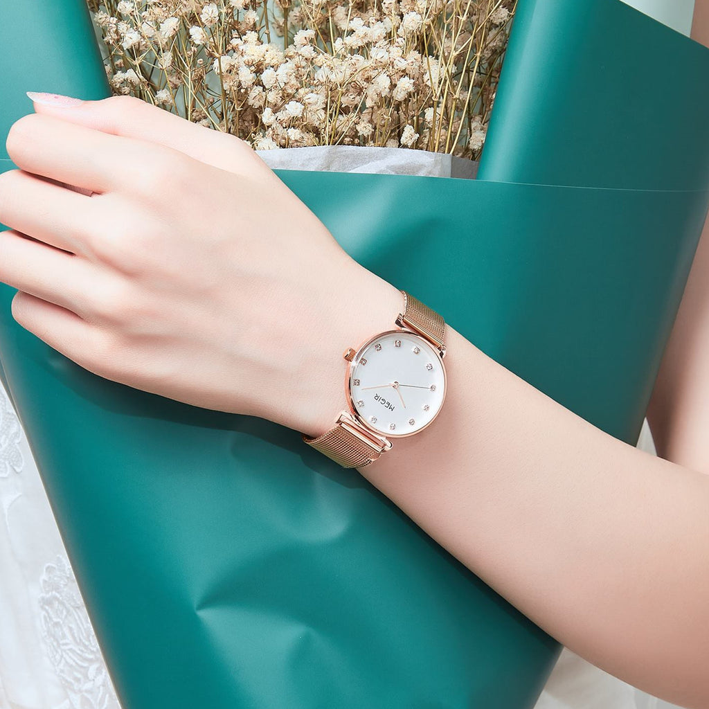 MEGIR 7001 – Reloj de cuarzo con malla de acero