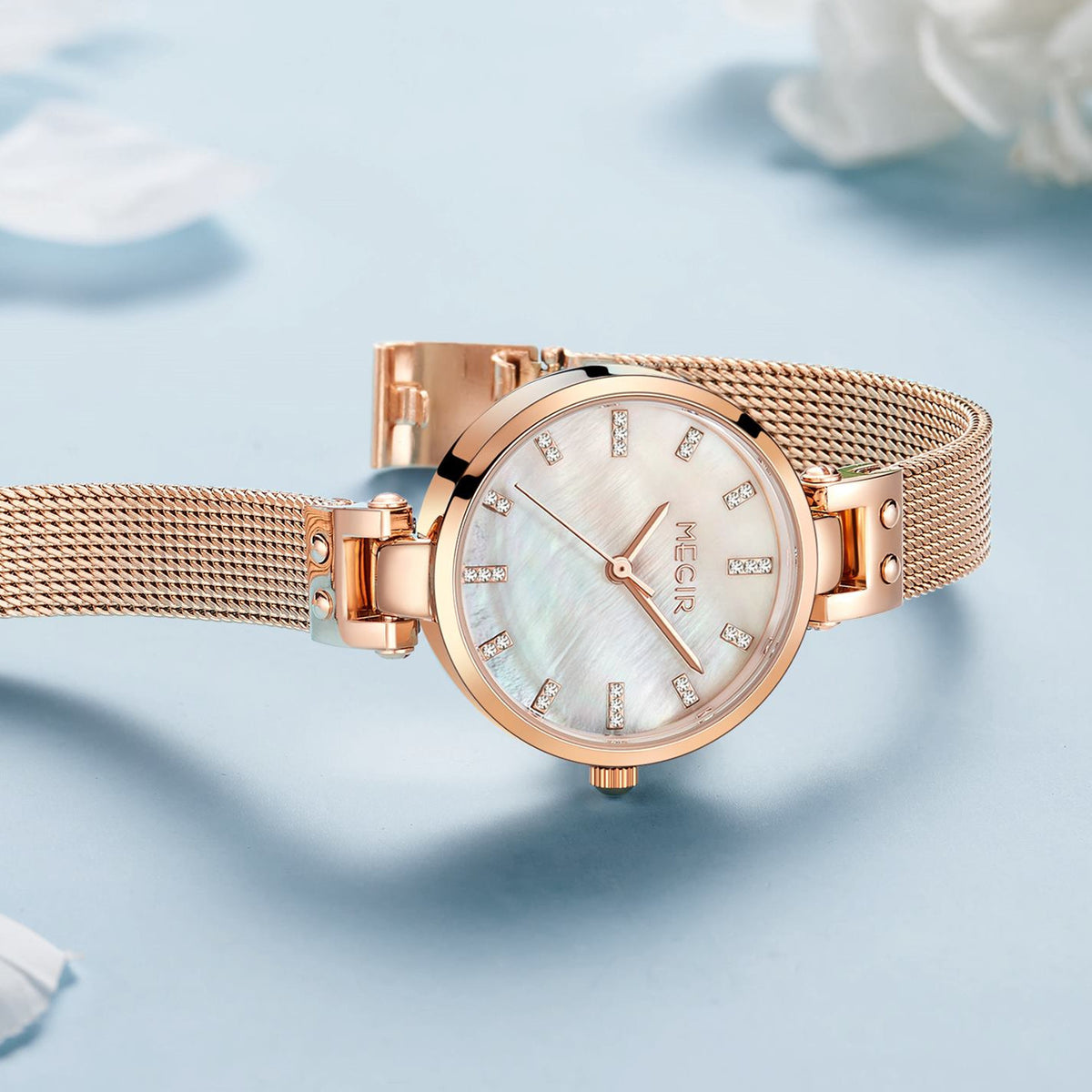 MEGIR 7025 – Reloj de cuarzo con malla de acero