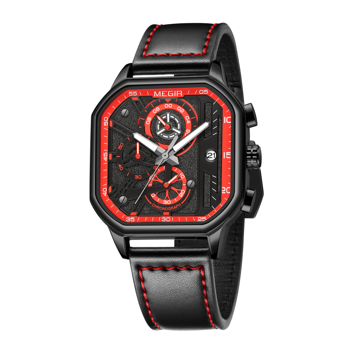 MEGIR 8106 – Cronógrafo deportivo con correa de cuero
