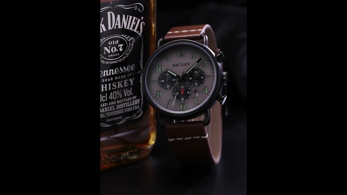 MEGIR 2158 – Reloj deportivo de cuarzo con correa de cuero