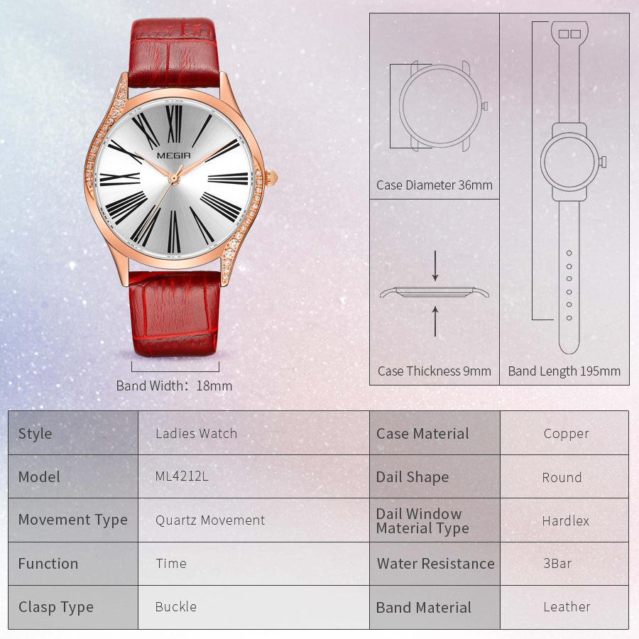 MEGIR 4212 – Reloj de cuarzo con correa de cuero