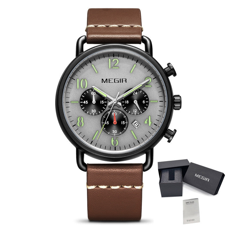 MEGIR 2158 – Reloj deportivo de cuarzo con correa de cuero