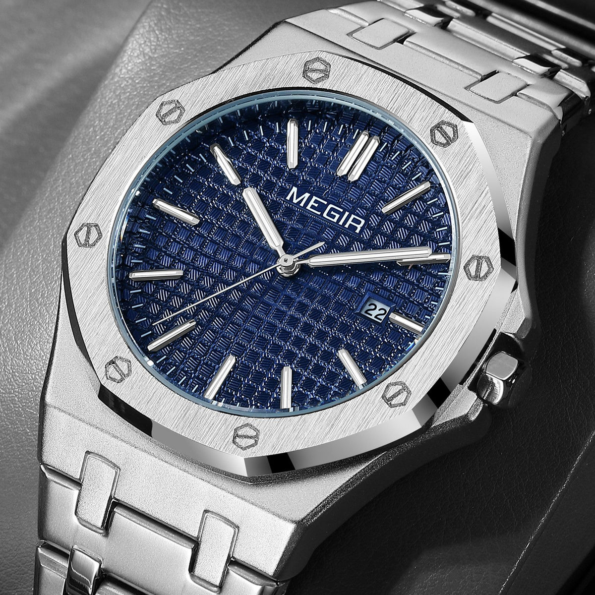 MEGIR 1085 – Reloj de cuarzo en acero