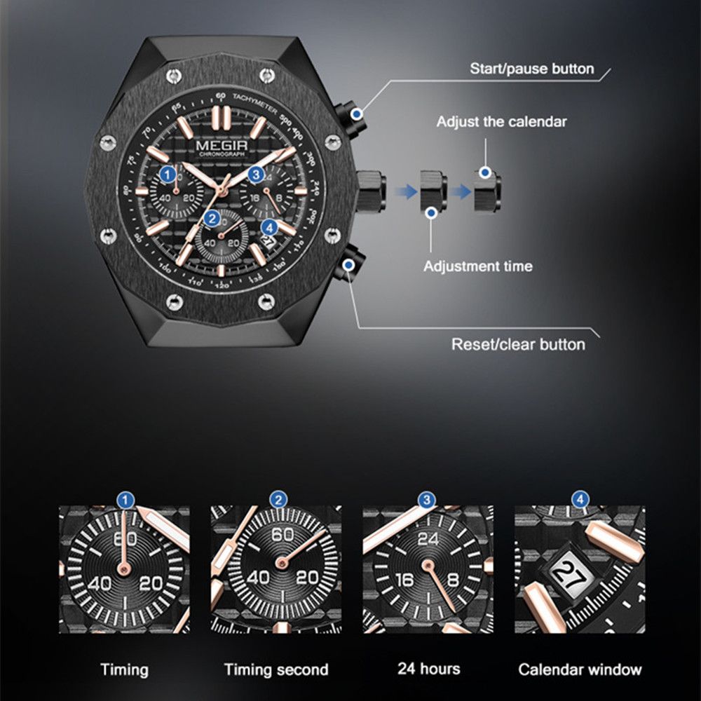 MEGIR 2213 – Reloj deportivo de cuarzo con correa de cuero