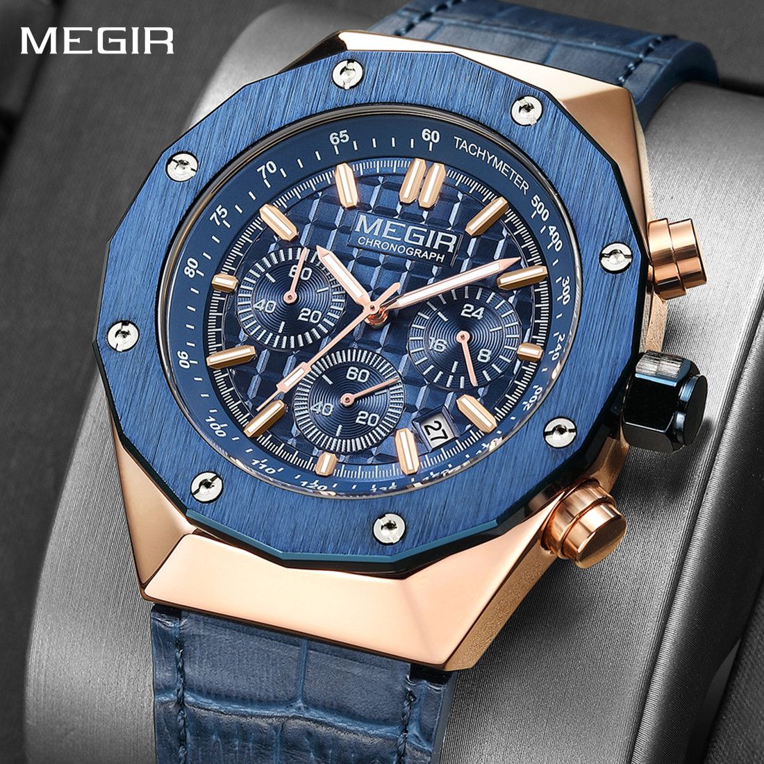 MEGIR 2213 – Reloj deportivo de cuarzo con correa de cuero
