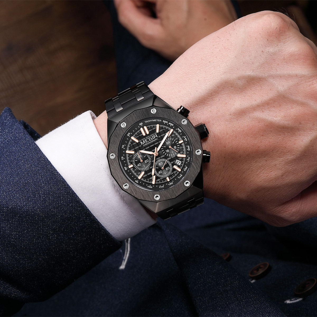 MEGIR 2213 – Reloj deportivo de cuarzo con correa de cuero