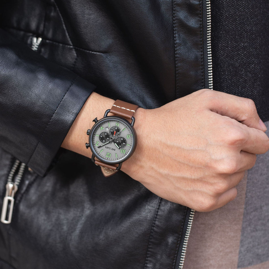 MEGIR 2158 – Reloj deportivo de cuarzo con correa de cuero