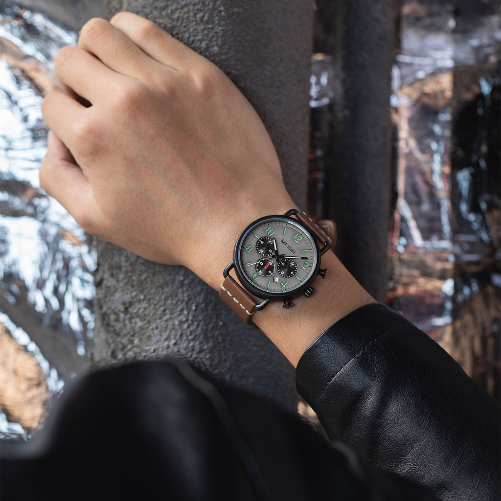 MEGIR 2158 – Reloj deportivo de cuarzo con correa de cuero