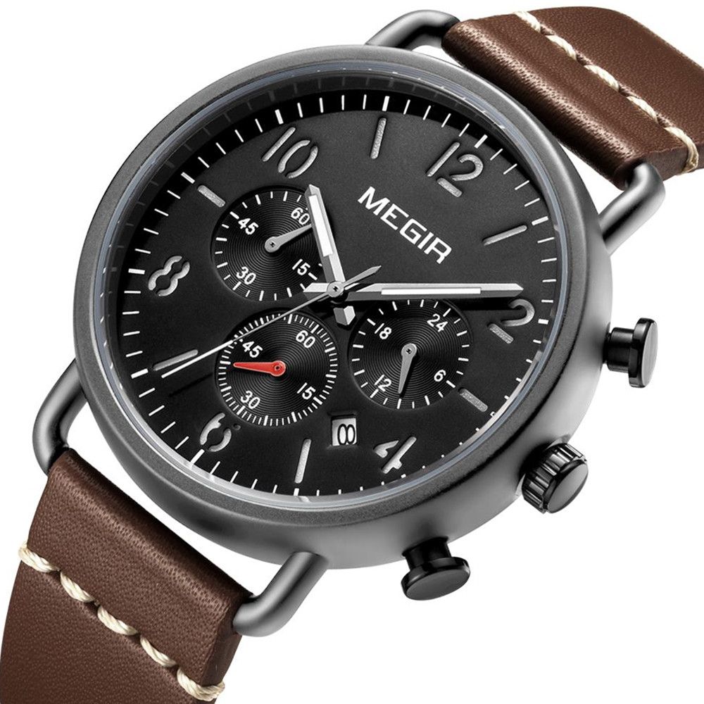 MEGIR 2158 – Reloj deportivo de cuarzo con correa de cuero