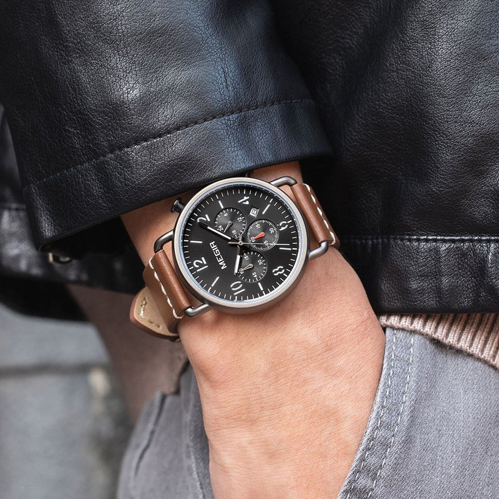 MEGIR 2158 – Reloj deportivo de cuarzo con correa de cuero