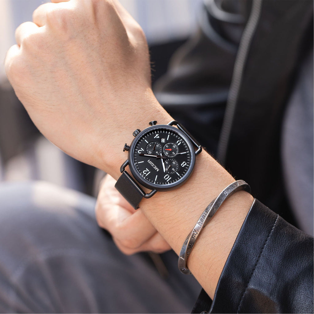 MEGIR 2158 – Reloj deportivo de cuarzo con correa de cuero