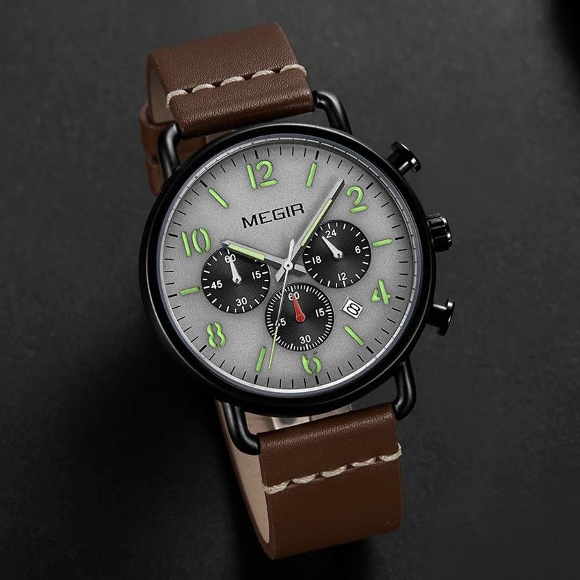 MEGIR 2158 – Reloj deportivo de cuarzo con correa de cuero